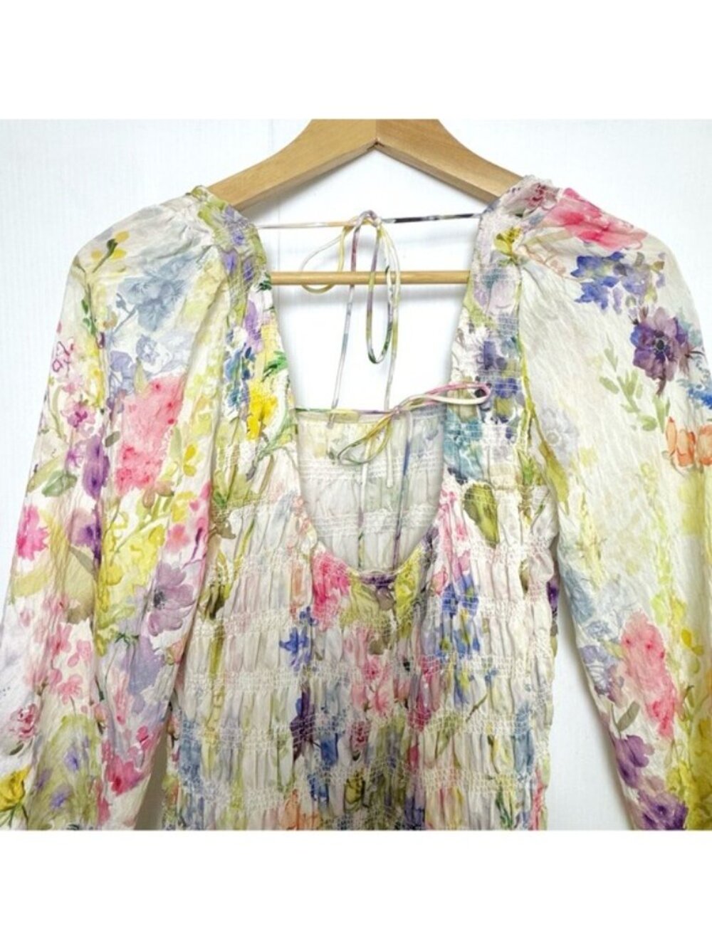 H&M Smocked Floral Long Sleeve Maxi Dress Medium - Picture 11 of 16